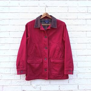 Lands' End Red Barn Coat Jacket with Brown Collar